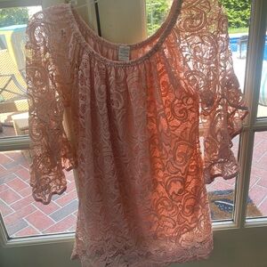 WinWin Orange Pink Ruffled 3/4 Sleeve Blouse- brand new!